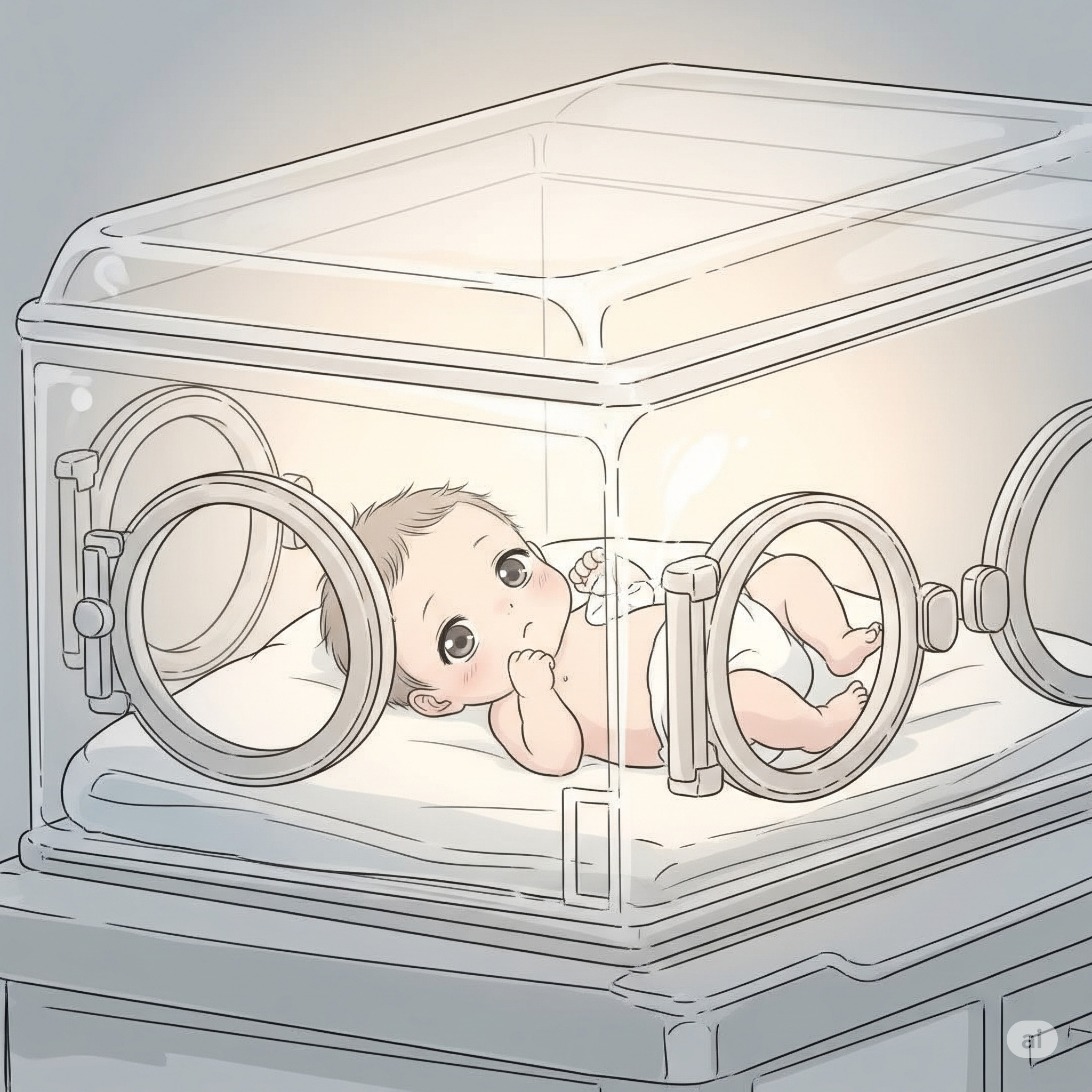 赤ちゃんが保育器の中に入っている